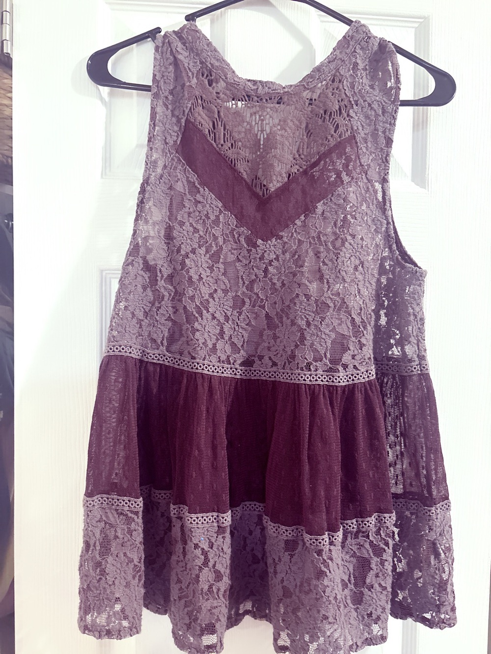 Free People Lace Tiered Tank in Mauve Plum